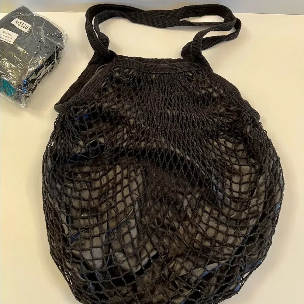 Fishnet Over Nylon Lightweight Tote- Black - NWT